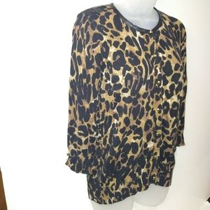 Rafaella Cardigan Animal Print Women's Small Faux Leather Collar